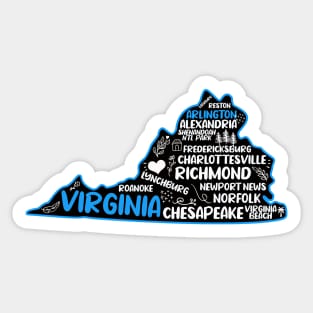 Arlington Virginia cute map Virginia Beach, Chesapeake, Norfolk, Richmond, Newport News, Alexandria, Hampton, Roanoke, Suffolk, Reston Sticker